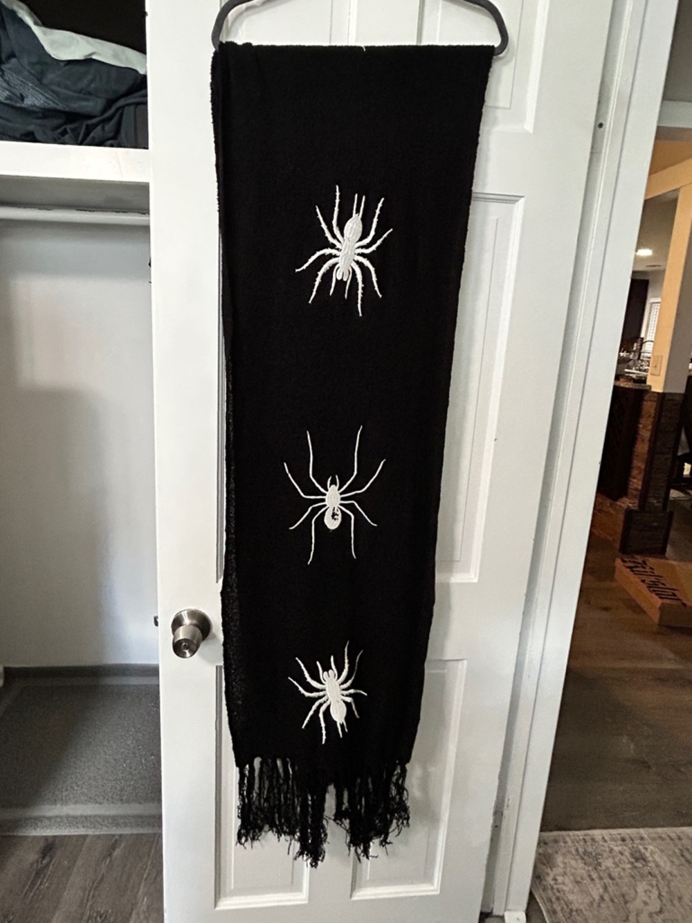 Disturbia Black Scarf with White Spider Motif
